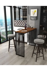 Bar Masası Metal İskeletli Yüksek Mutfak Yemek Masası Dresuar